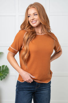  Heartbreaker Waffle Knit Tee in Chestnut