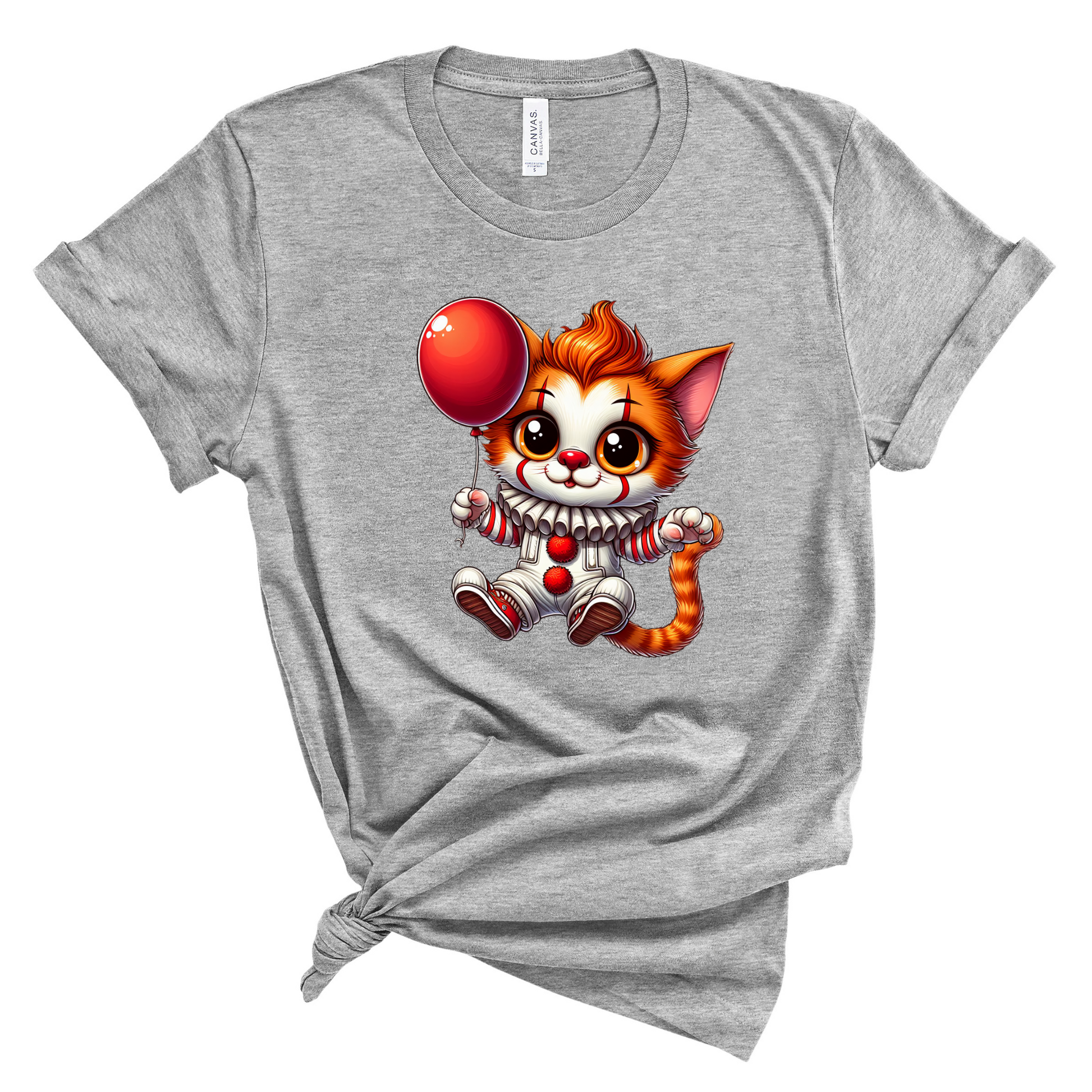Wholesale Horror Kitty Clown Graphic Tee - Grey Tee