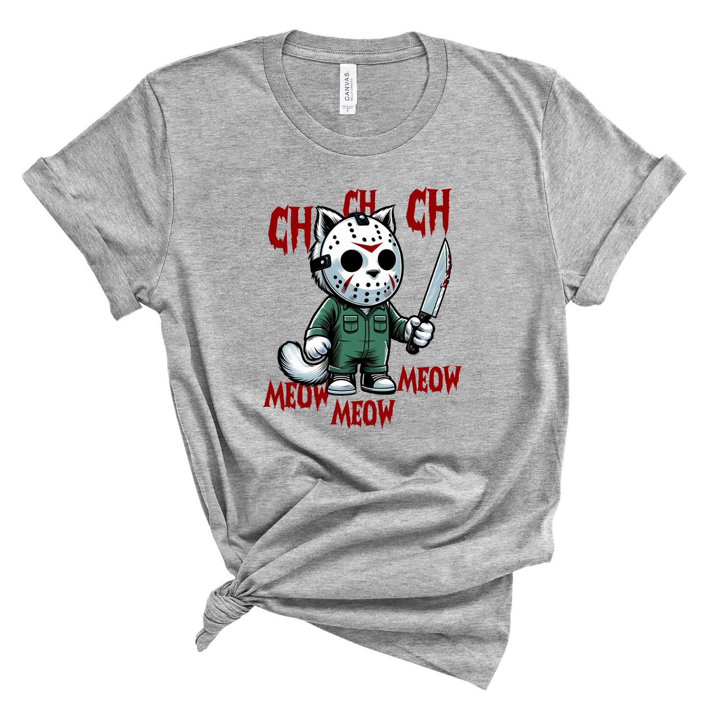 Wholesale Horror Kitty Mask Graphic Tee - Grey Tee