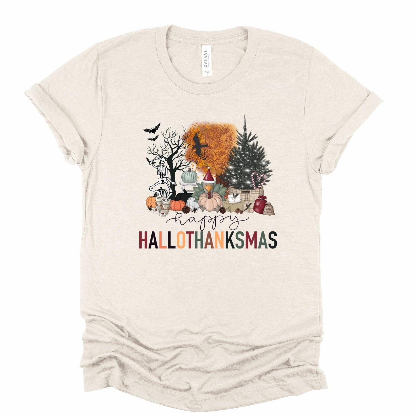 Wholesale Hallothanksmas Graphic Tee - Grey Sweatshirt