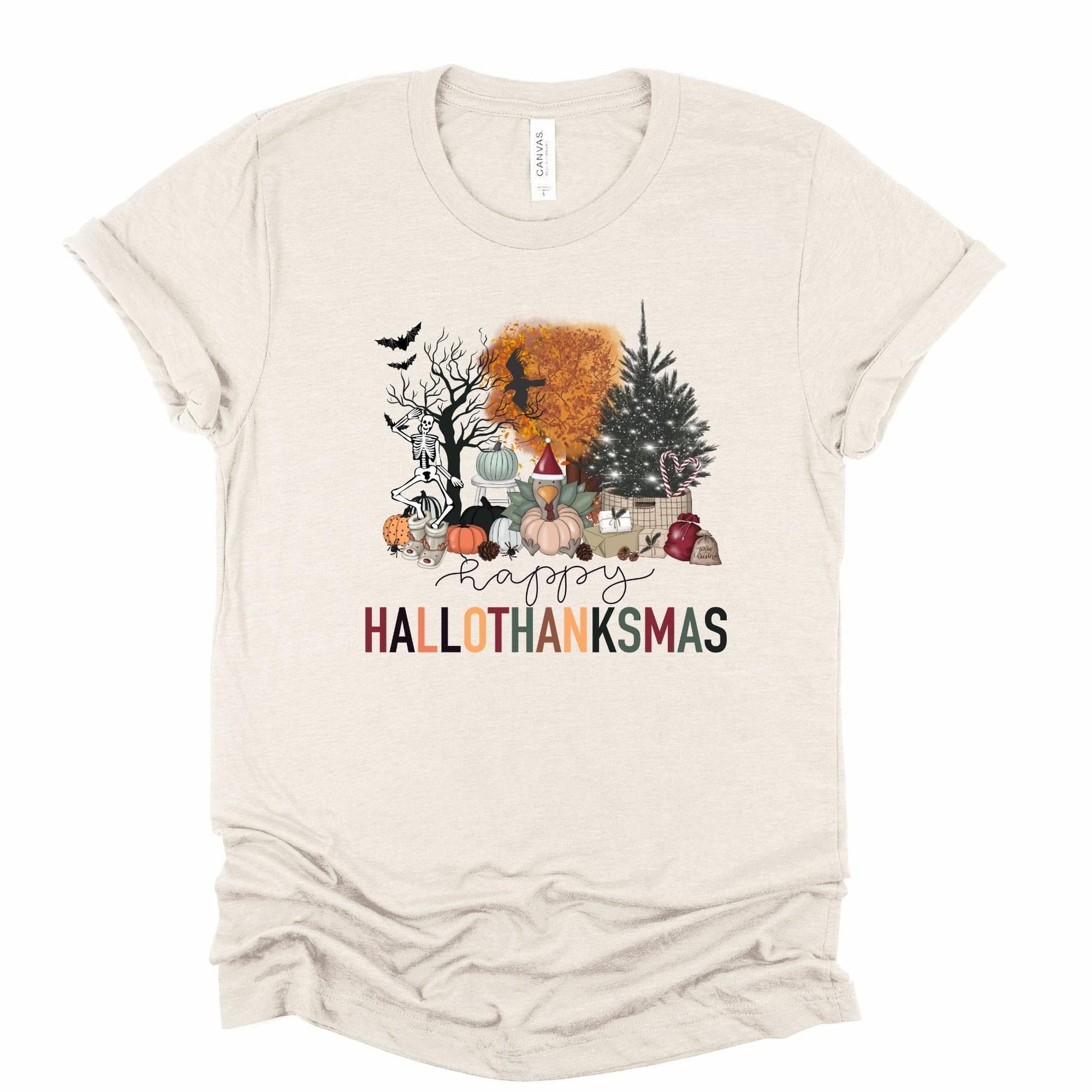 Wholesale Hallothanksmas Graphic Tee - Grey Sweatshirt