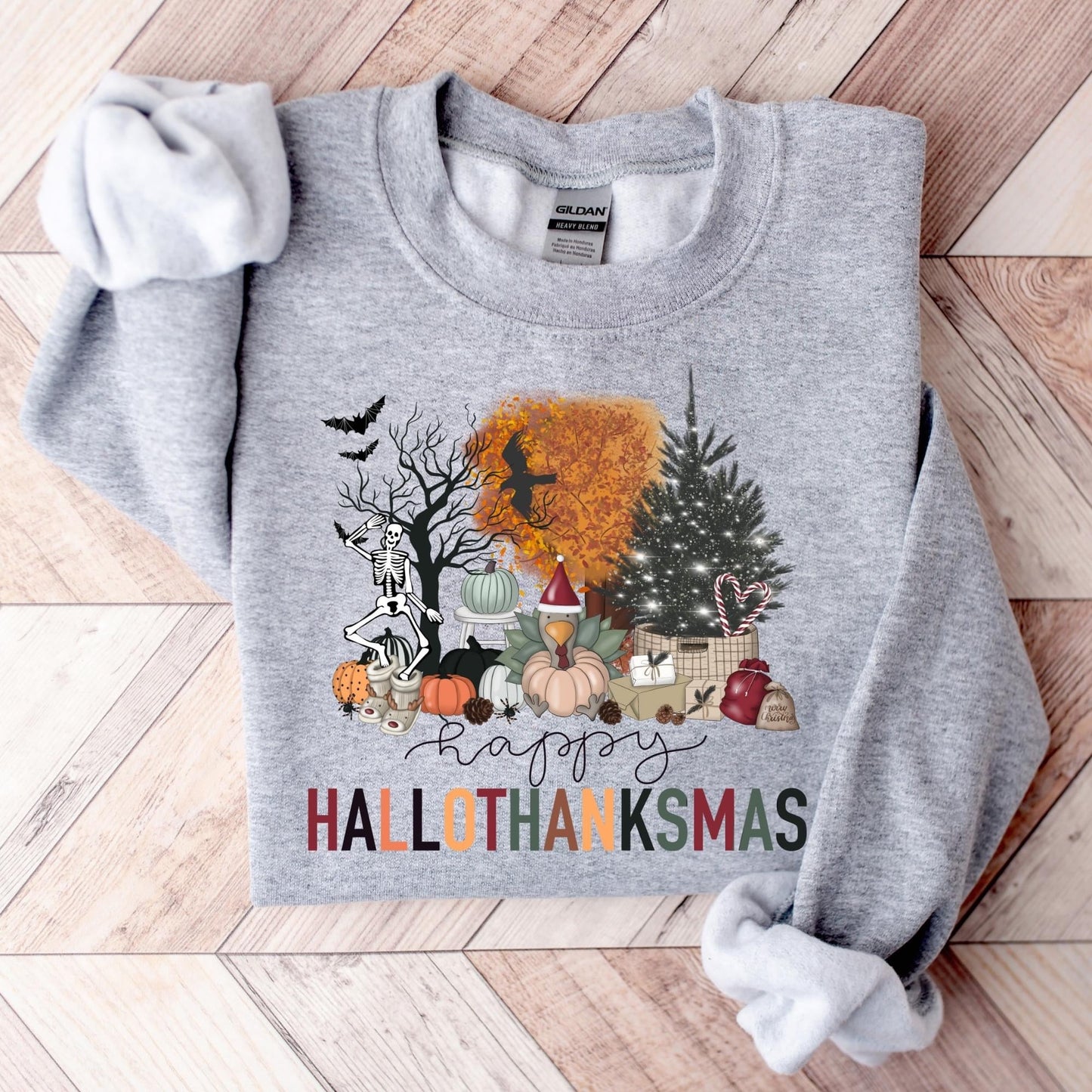Wholesale Hallothanksmas Graphic Tee - Sand Sweatshirt