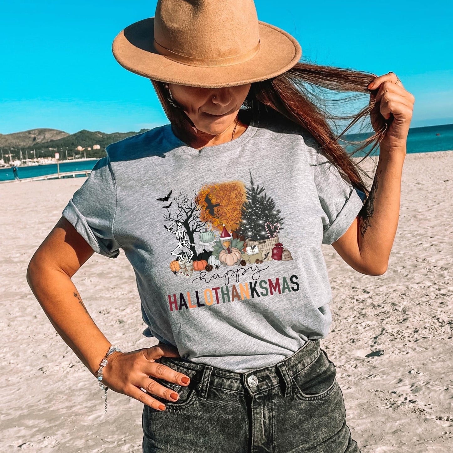 Wholesale Hallothanksmas Graphic Tee - Sand Tee