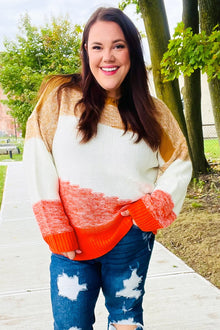  Adorable You Camel & Orange Color Block Sweater