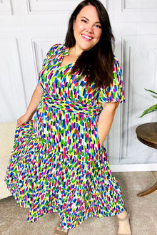  All For You Navy Multicolor Abstract Print Smocked Waist Maxi Dress