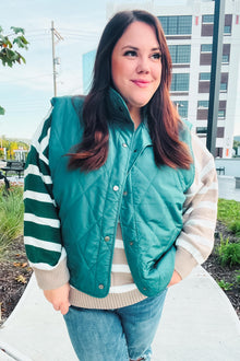  Weekend Ready Hunter Green Snap Button Quilted Puffer Vest