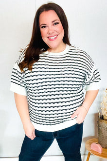  You've Got This Ivory & Black Wavy Stripe Pattern Sweater Top