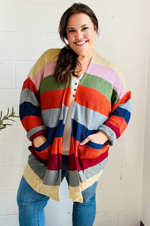  Weekend Ready Multicolor Striped Slouchy Open Cardigan