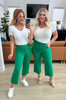  Lisa High Rise Control Top Wide Leg Crop Jeans in Kelly Green