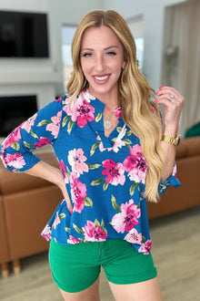  Lizzy Top in Teal and Magenta Floral