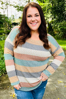  Beautiful You Hunter Green Stripe Vintage Two Tone Top