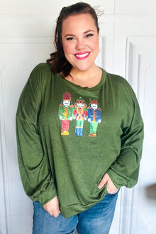  Be Merry Forest Green Nutcracker Sequin Hacci Top