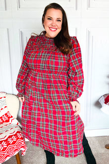  All I Want Hunter Red Plaid Check Woven Pocketed Dress