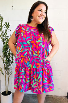  You Got This Purple Abstract Floral Print Tiered Ruffle Sleeve Dress