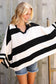 The Traveler Black/White Stripe Dolman Notch Neck Sweater Poncho