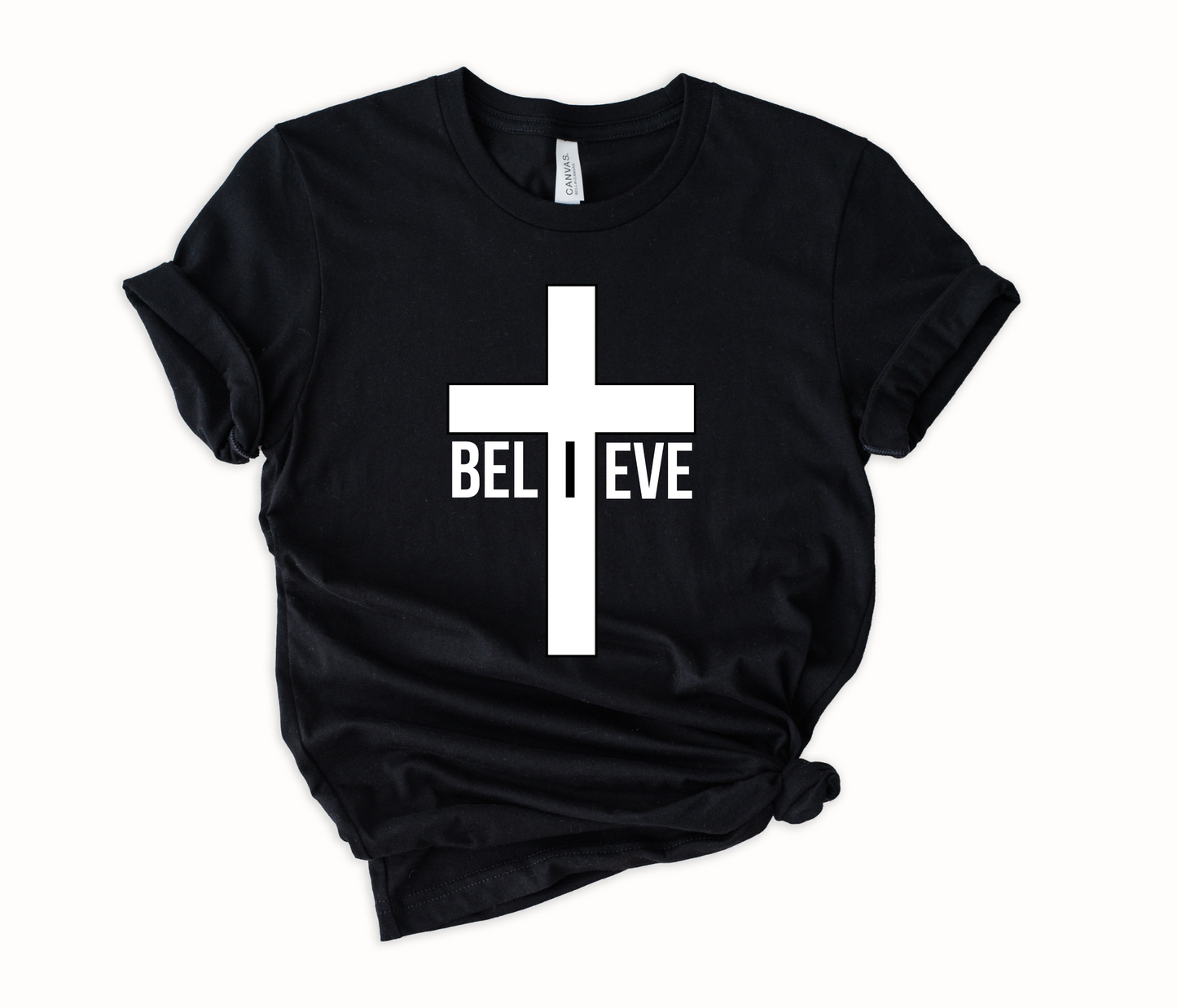 Wholesale Believe Cross Graphic Tee - Black