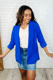  I'm Really That Gal Open Front Blazer in Royal Blue