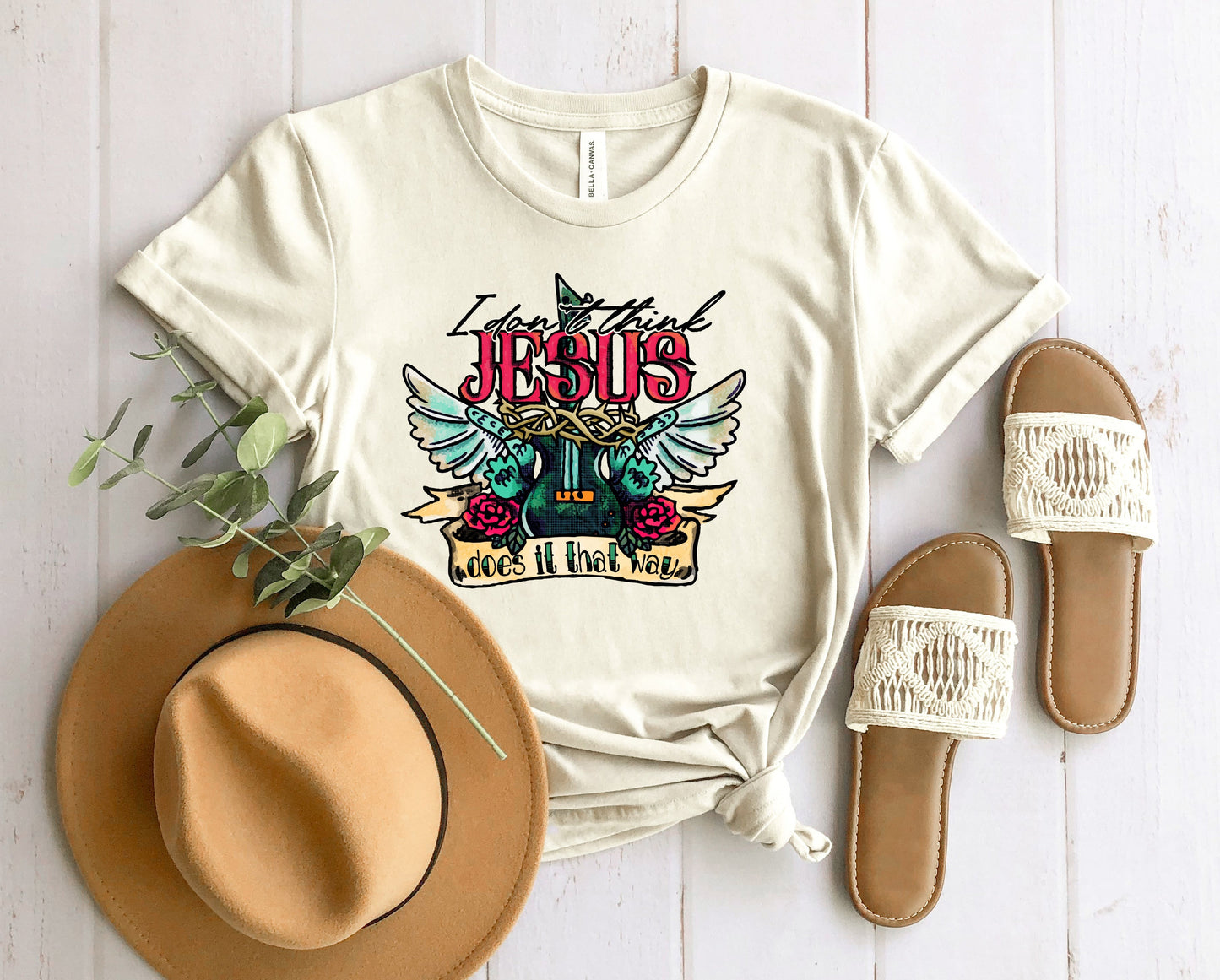 Wholesale I Don't Think Jesus Does it That Way Graphic Tee - Heather Sand
