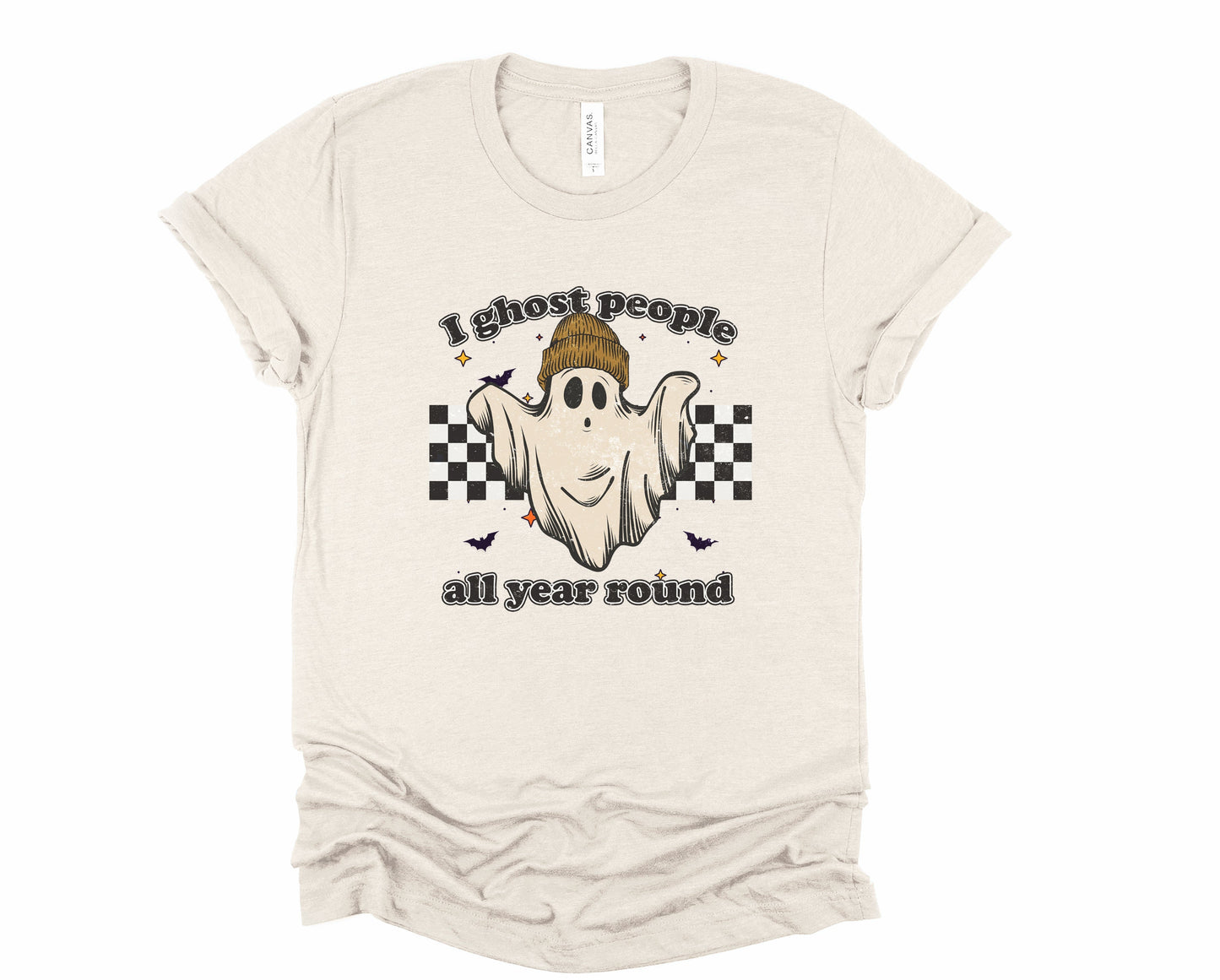 Wholesale I Ghost People All Year Round Graphic Tee - Heather Sand