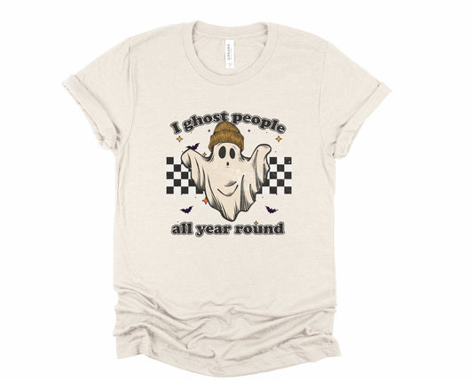 Wholesale I Ghost People All Year Round Graphic Tee - Heather Sand