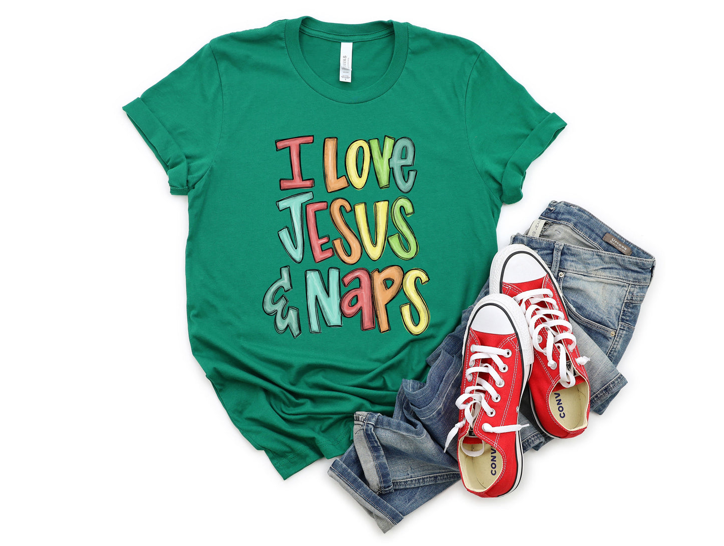 Wholesale I Love Jesus and Naps Graphic Tee - Kelly Green