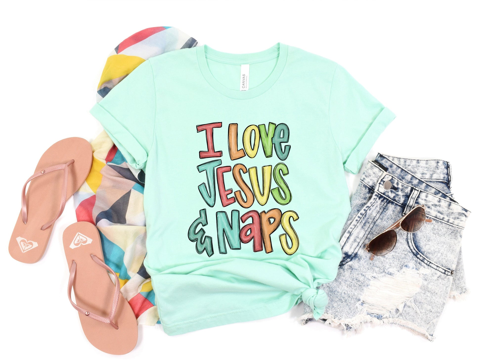 Wholesale I Love Jesus and Naps Graphic Tee - Mint
