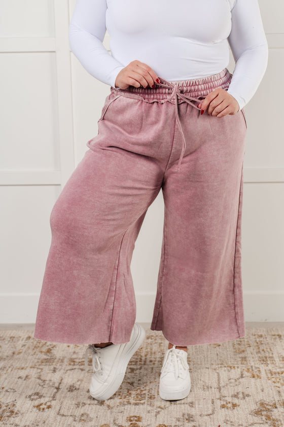 In or Out Wide Leg Cropped Pants in Light Rose