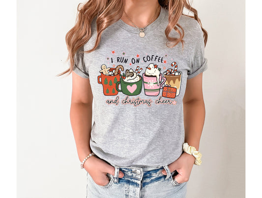 Wholesale I Run on Coffee and Christmas Cheer Graphic Tee - Grey Tee