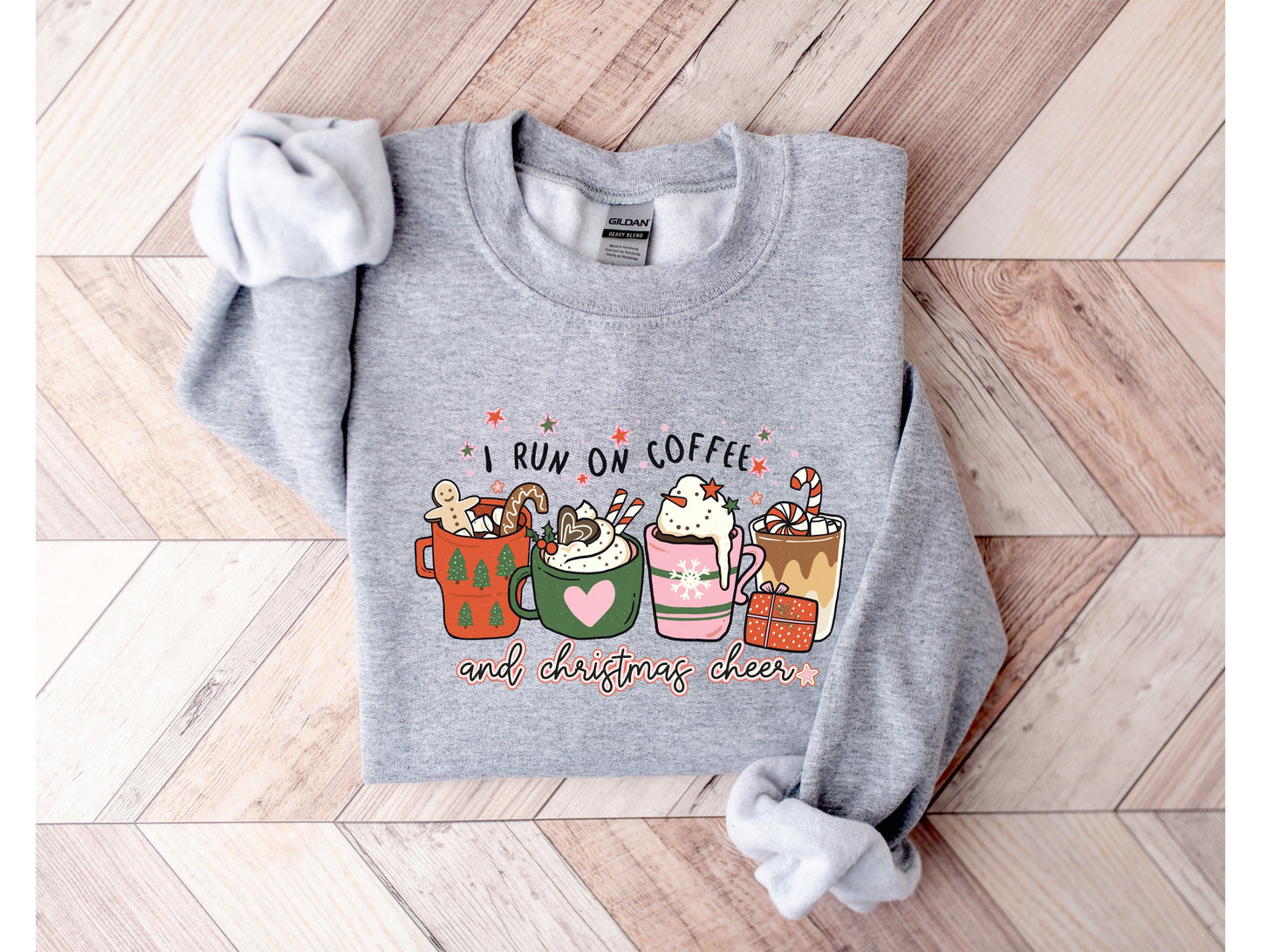Wholesale I Run on Coffee and Christmas Cheer Graphic Tee - Grey Sweatshirt