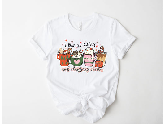 Wholesale I Run on Coffee and Christmas Cheer Graphic Tee - White Tee