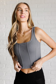  It's All About the Balance Twill Square Neck Crop Top in Titanium