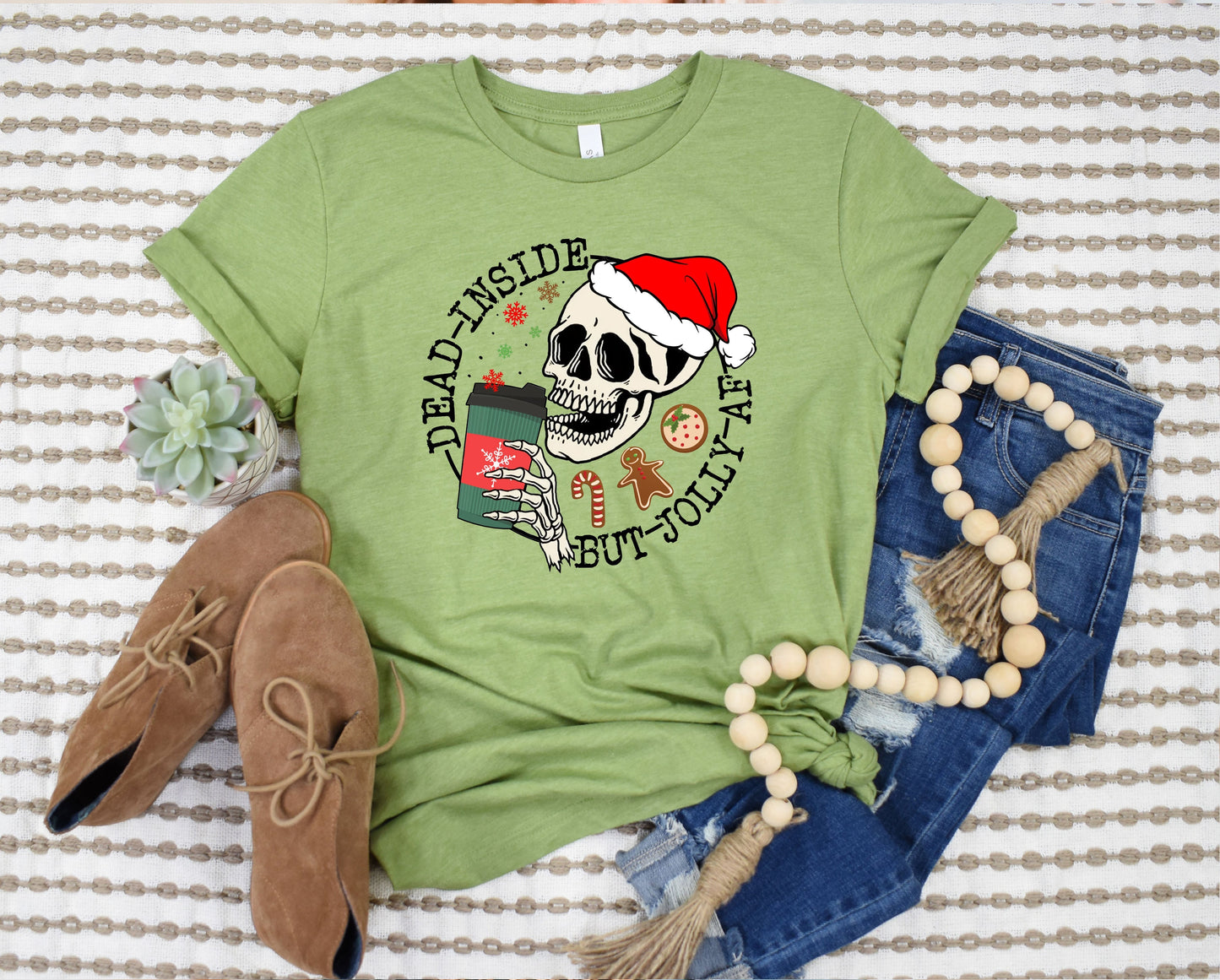 Wholesale Jolly AF Graphic Tee - Heather Green