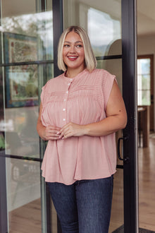  Pleat Detail Button Up Blouse in Pink