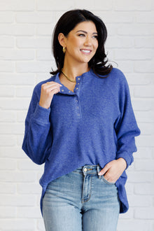  Keeping it Real Brushed Melange Hacci Long Sleeve Tee in Bright Blue