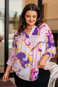  Lizzy Bell Sleeve Top in Regal Lavender and Gold