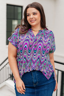  Lizzy Cap Sleeve Top in Purple Multi Marble