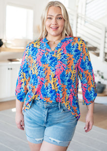  Lizzy Top in Blue and Pink Branches