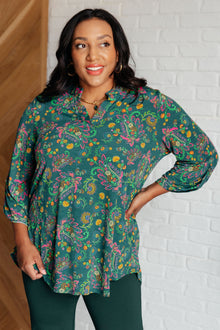  Lizzy Top in Teal and Purple Floral Paisley