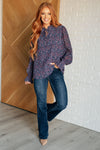 Lucid Dream Ruffle Neckline Blouse in Navy