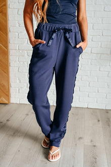  Lysa Satin Stripe Lounge Pants in Smoky Navy