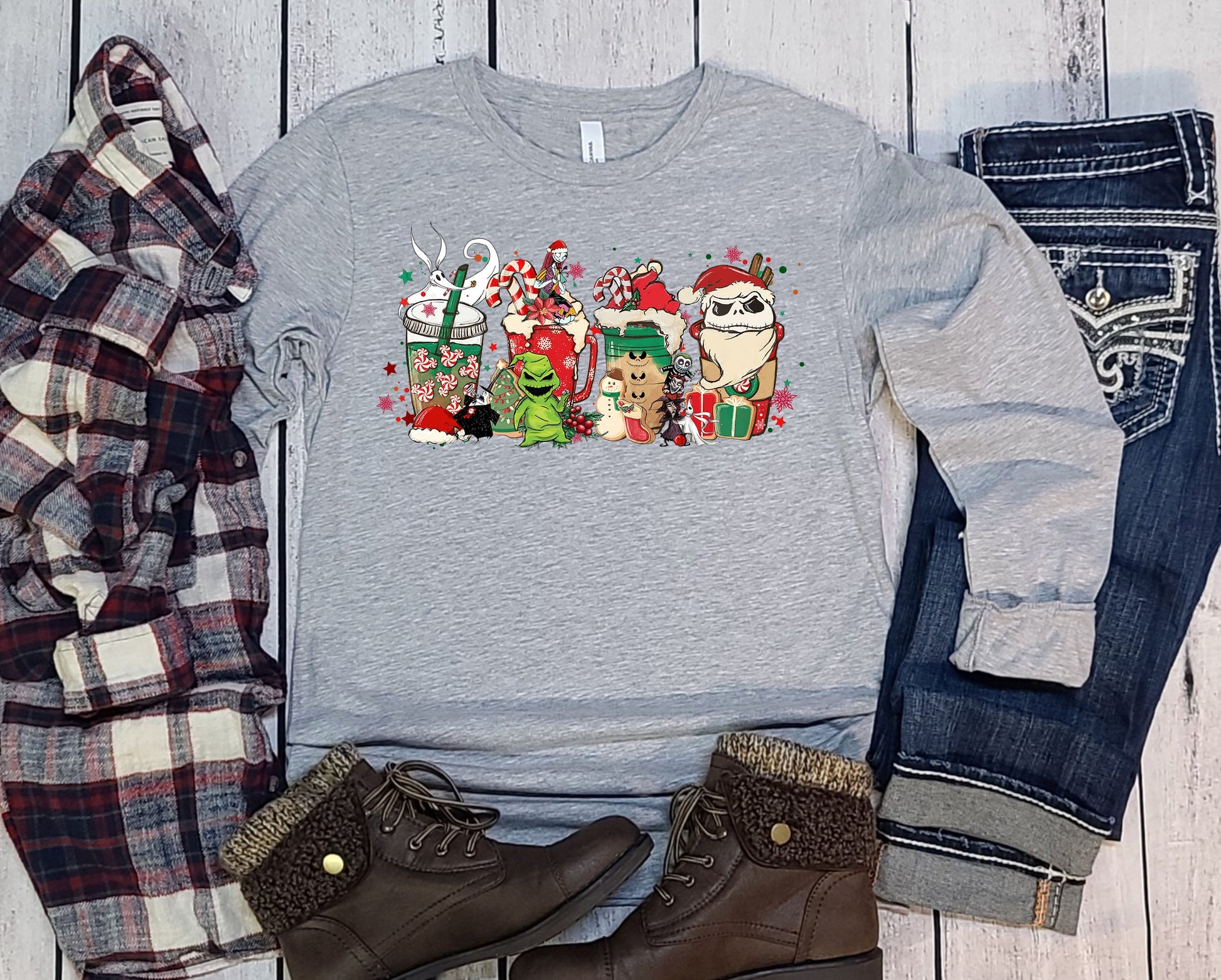 Wholesale NBC Christmas Coffee Graphic Tee - Heathered Green
