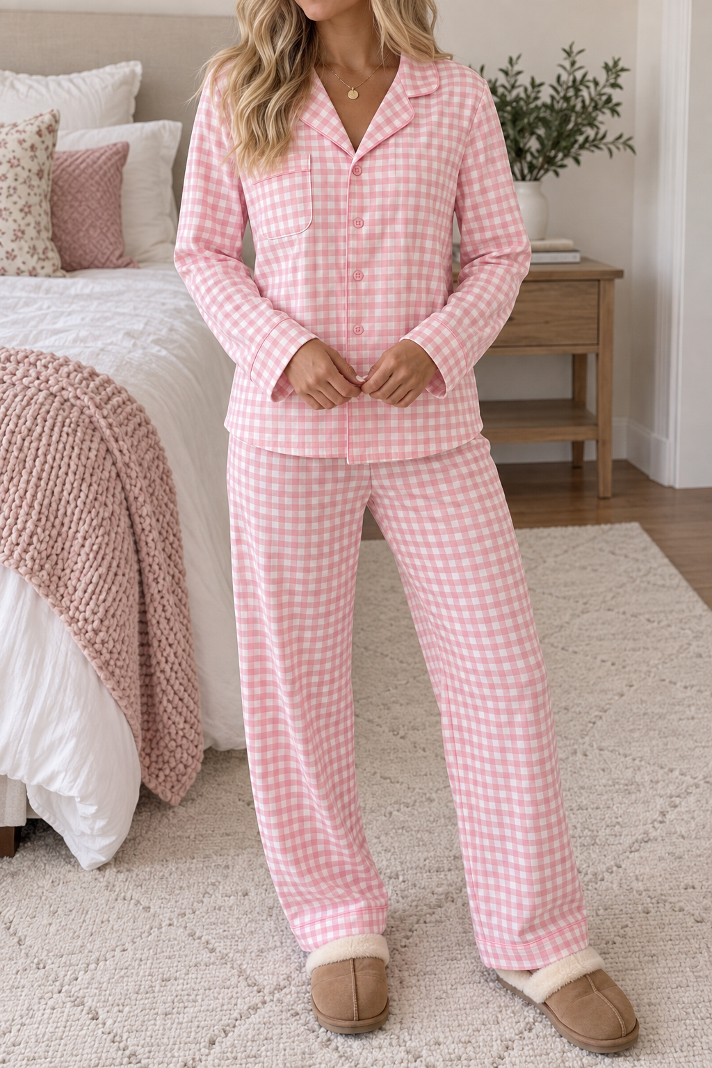 Sweet Dreams Pink Plaid Pajama Set