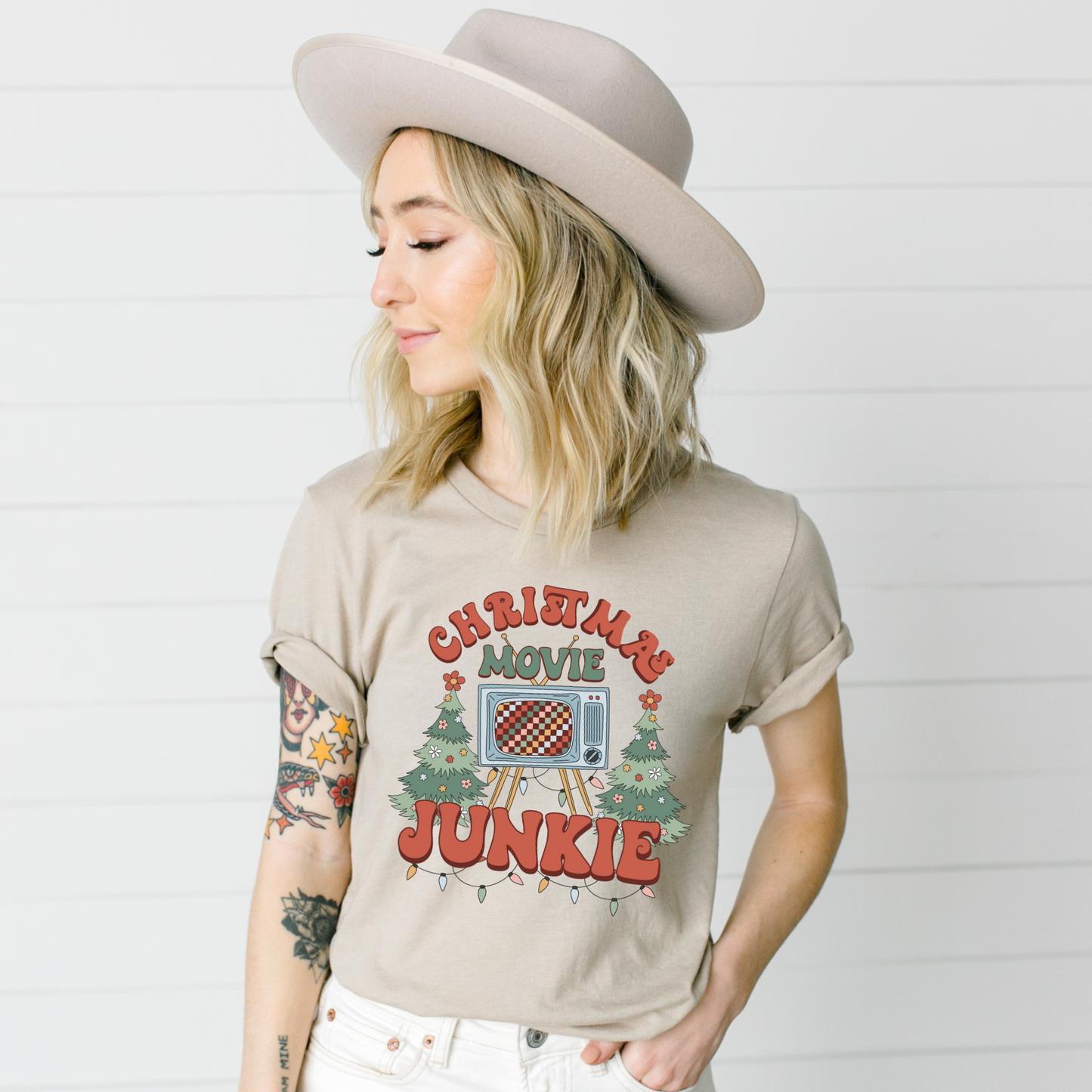 Wholesale Retro Christmas Movie Junkie Graphic Tee - Sport Grey Sweatshirt