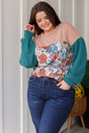 Retro and Ribbed Floral Color Block Top