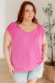  Ruched Cap Sleeve Top in Magenta