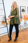 Coya Metallic Dot Tiered Blouse in Olive