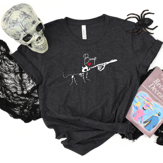 Wholesale Skeleton Cat Boop Graphic Tee - Heather Charcoal Tee