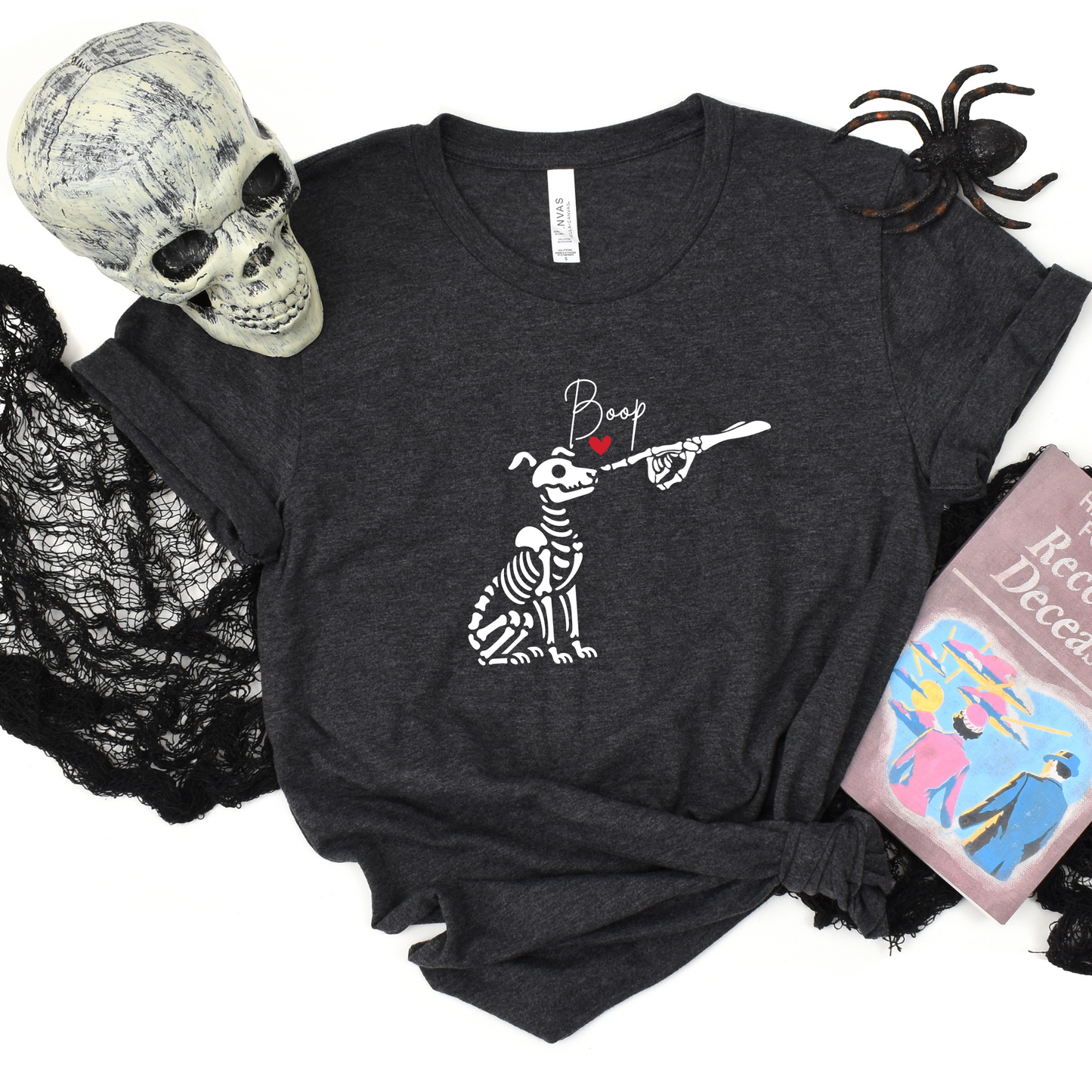 Wholesale Skeleton Dog Boop Graphic Tee - Heather Charcoal Tee