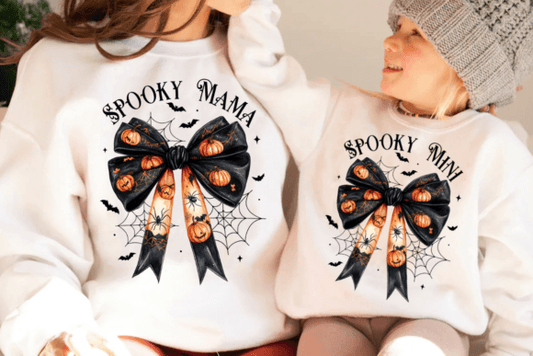 Wholesale Spooky Mama Coquette and Spooky Mini Coquette Graphic Tee - White Tee