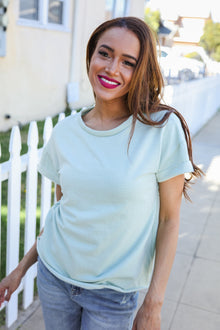  Casual Living Sage Terry Capped Short Sleeve Patch Back Tee